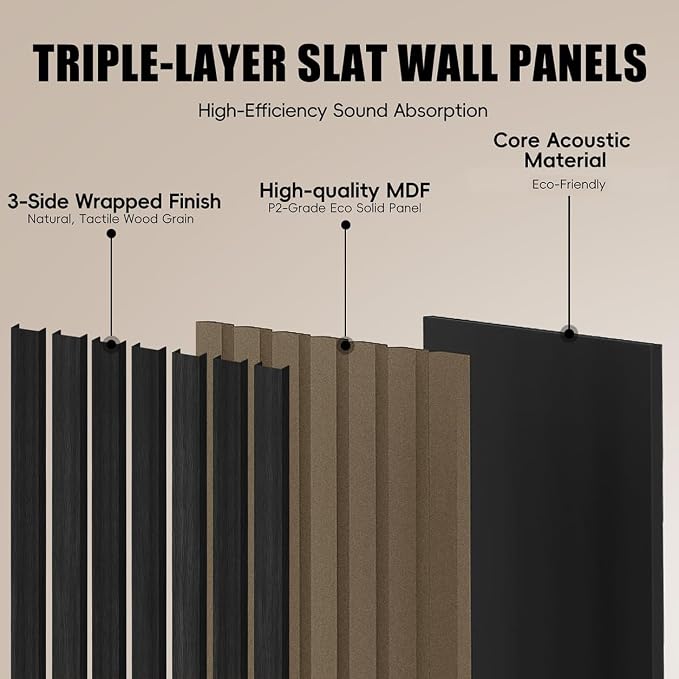RITOLLO Wood Panels for Wall, 4 Pack Wood Slat Acoustic Panels, 118 x 11 in 3D Fluted Sound Absorbing Panels for Interior Wall Decor, Accent Wall for Living Room, Bedroom, Home Office (Blackwood) - Image 5