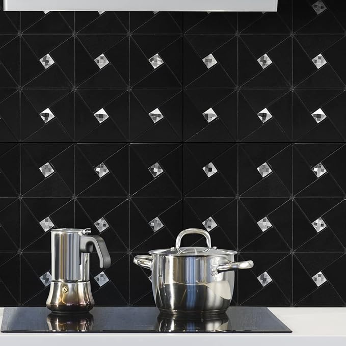Art3d Peel & Stick Backsplash， Metal Mosaic Tiles, 10 pcs, Black Windmill - Image 3