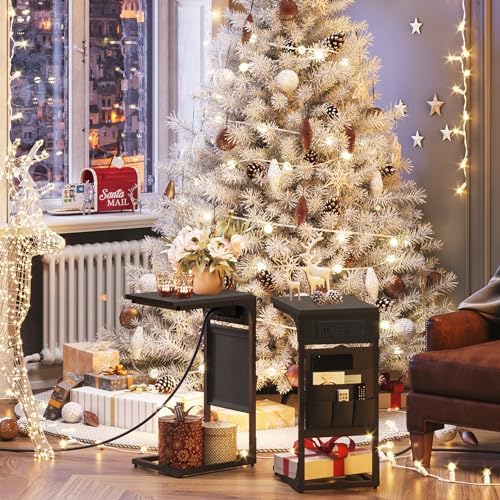 TUTOTAK C Shaped End Table with Charging Station, Side Table for Sofa - Image 5