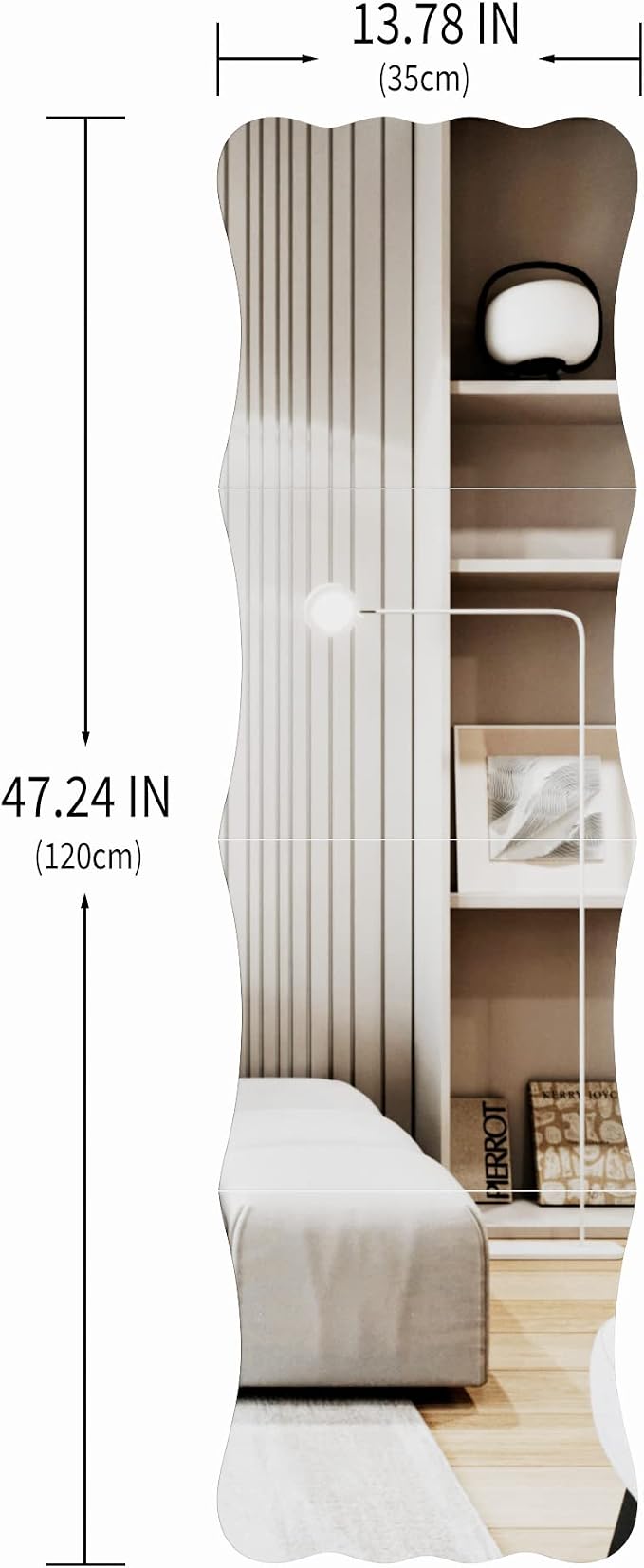 Wavy Shatterproof Full Length Wall Mirror Tiles, 47" x 14" (4 Pack 14" x 12"), Unbreakable Acrylic Safety Body Mirror for Kids, Baby, Toddler, Playroom, Dorm, Door & Gym, Frameless Non-Glass - Image 3