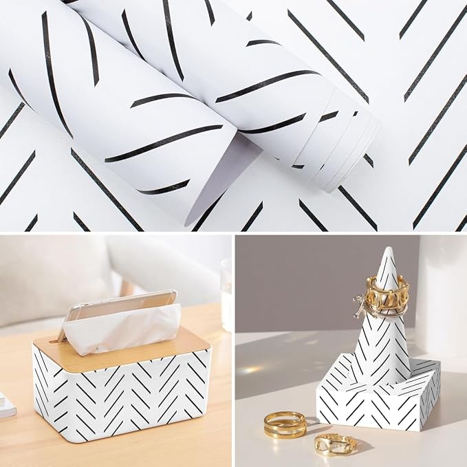 Erfoni Black and White Peel and Stick Wallpaper Herringbone Contact Paper | 17.7inx196.8in Geometric Removable Wallpaper Peel Stick Backsplash Self Adhesive Contact Paper Bathroom Wallpaper Decoration - Image 8