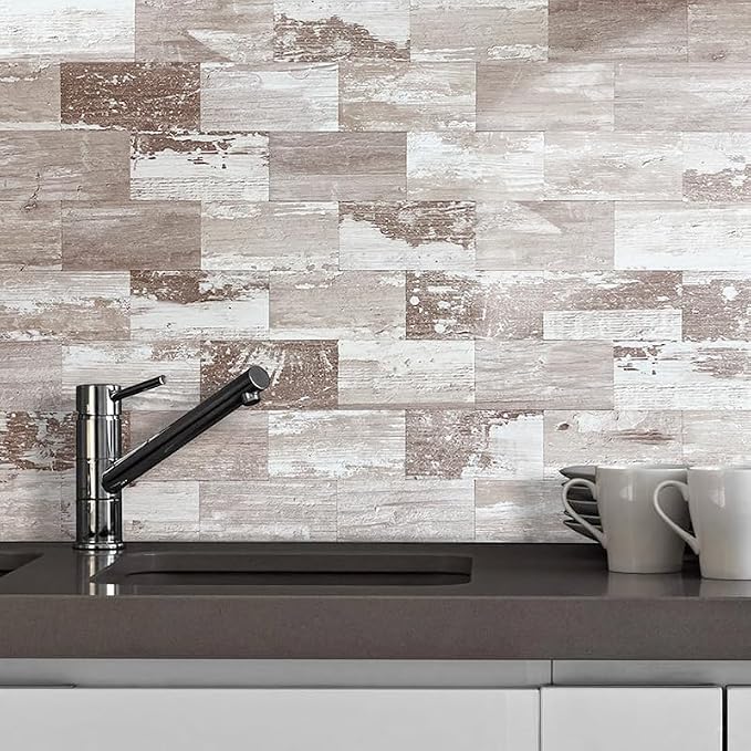 AULIGET 100 Piece Peel and Stick Backsplash PVC Tile, 3 Inch x 6 Inch Brown Birch Stick on Wall Tiles for Backsplash Kitchen, Bathroom, Laundry Room, Camper, Fireplace - Image 4