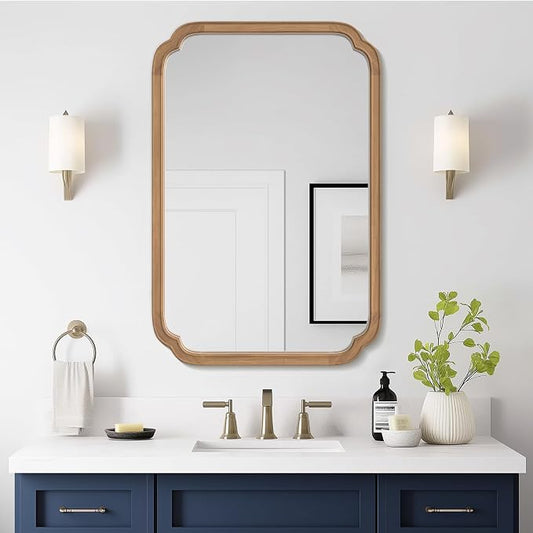 WallBeyond 24" x 36" Rounded Corner Arch Wall Mirror with Wood Frame for Entryway, Living Room or Bedroom Home Decor - Light Woodgrain [24" x 36" Honey-Colored] by WallBeyond