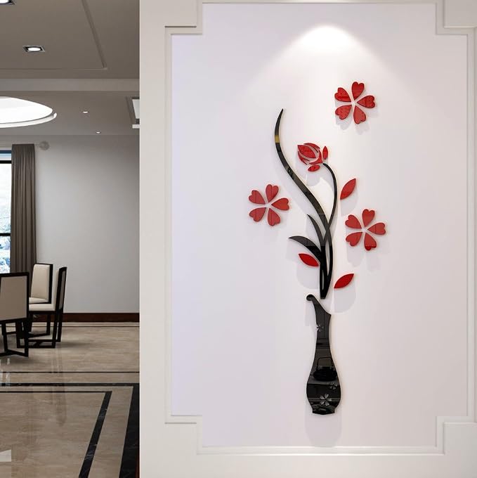 3D Vase Wall Murals for Living Room Bedroom Sofa Backdrop TV Background, Originality Stickers Gift, DIY Wall Decal Decor (Red, 47 X 18 Inches) - Image 4