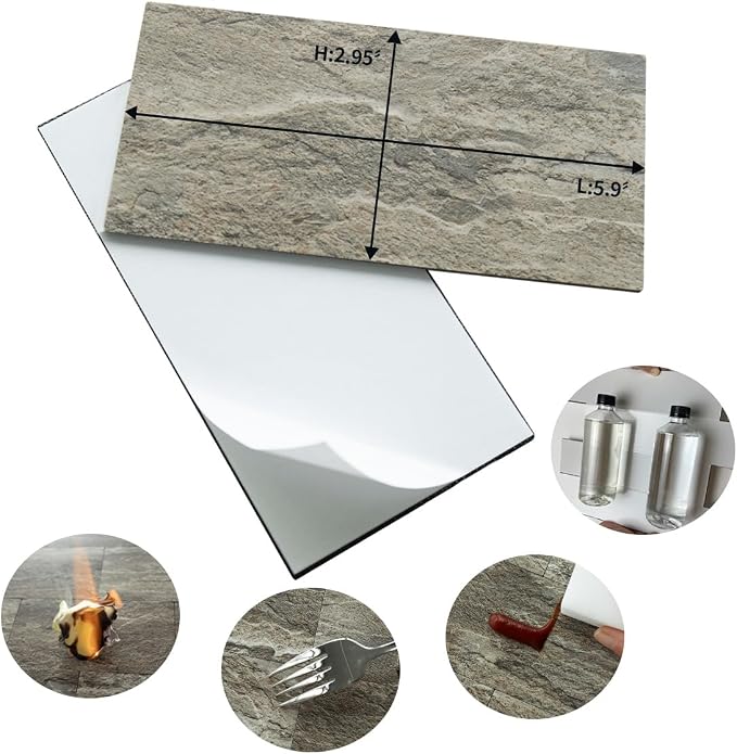 AULIGET 100-Piece Faux Stone Peel and Stick Backsplash Wall Tiles, 3" x 6" Apache Brown Rock PVC Stick on Tile for Backsplash Kitchen, Bathroom, Laundry Room, Camper, Fireplace - Image 6