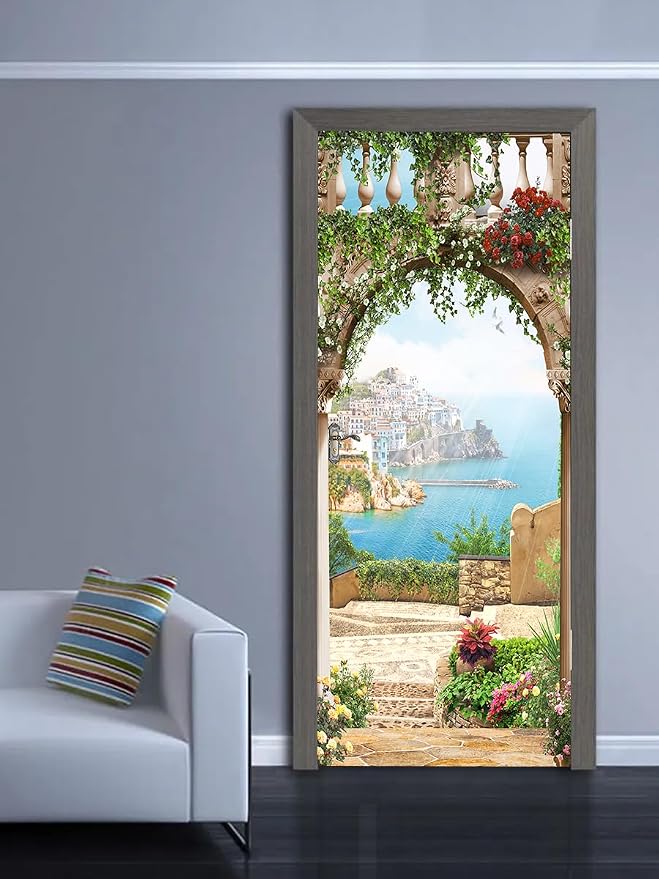 artfanke 3D Door Sticker Peel and Stick 33.5"x84.6" - Sea View Door Decal Wall Murals Wallpaper Waterproof for Home Decor (2 Sheets/Set) - Image 7