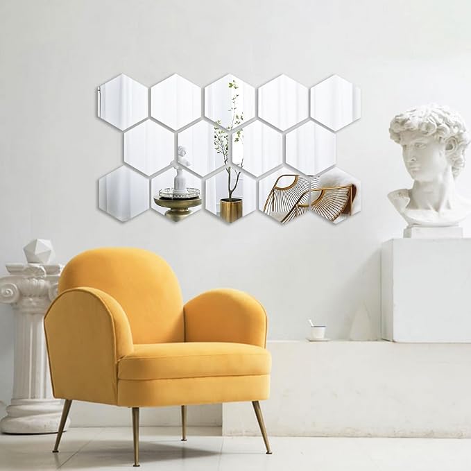 Mirror Wall Stickers - 12PCS Hexagon Art DIY Decorative Acrylic Sheet Plastic Tiles Home Living Room Bedroom Sofa TV Background Decal Decoration - Image 7