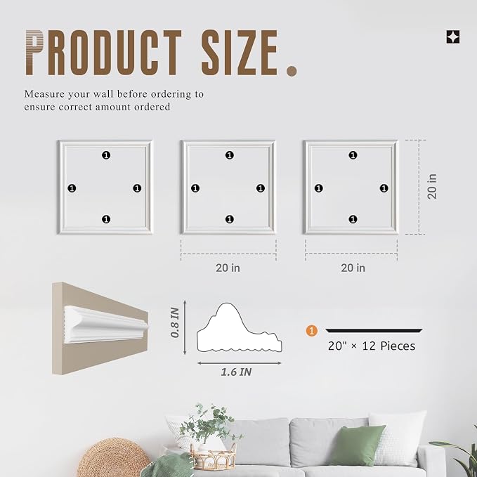 Peel and Stick Wall Molding Kit, Accent Wall Panels for Interior Wall Decor with Double-Sided Tape, 3 Set Pre-Cut PS Wainscoting Panels (20 * 20 in) - Image 2