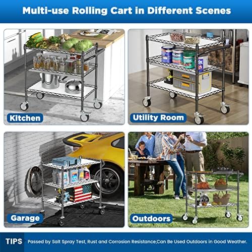 Leteuke 3 Tier Rolling Carts with Wheels, Heavy Duty Rolling Utility Cart - Image 5