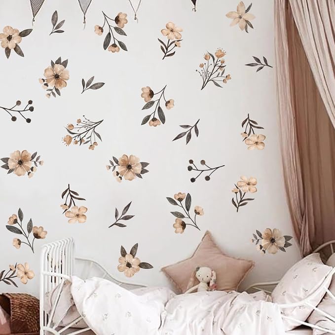 Boho Flower Wall Decals - Watercolor Wildflower Wall Art, Girls & Kids Room Decor - Image 4