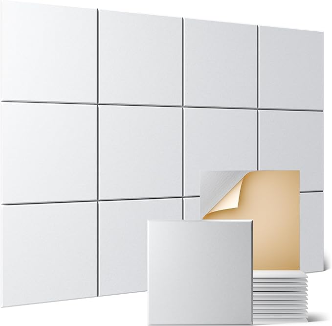 Sonicism 8 Pack Acoustic Wall Panels with Self-Adhesive, 12" X 12" X 0.4" Sound Proof Foam Panels, Decorative Soundproof Wall Panels, Sound Proof Absorbing Tiles for Home & Offices, White by Sonicism