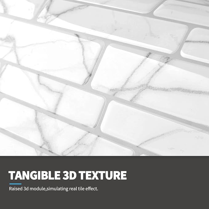 Art3d Stone Peel and Stick Backsplash, 10-Sheet, 12" x 12", White Marble | Lightweight, Self Adhesive, Moisture Resistant, Easy to DIY, Modern Style, for Kitchen, Bedroom, Ideal for New Home Buyers - Image 5