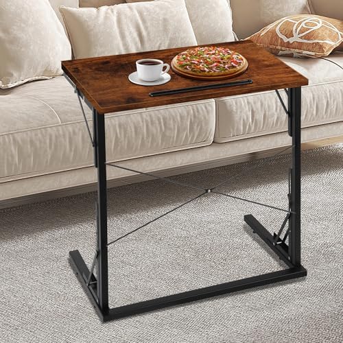 24 inch Foldable TV Tray Table, Foldable Portable C-Shaped Sofa end Table, Oversized Sofa Side Laptop Desk, Suitable for Living Room and Bedroom (2, Rustic Brown) - Image 2