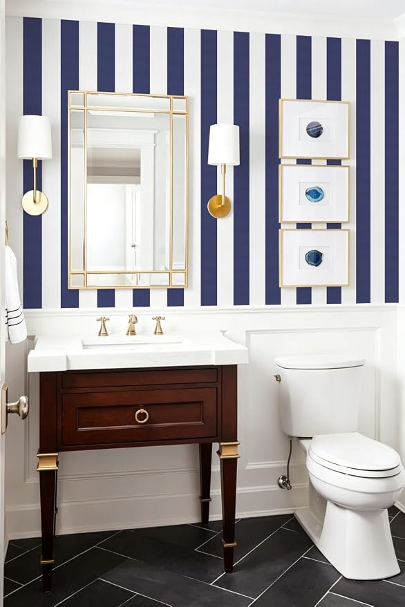 Jeweluck Blue Striped Wallpaper Peel and Stick Wallpaper 17.7”x118.1” | Blue and White Contact Paper Stripe Wall Paper Waterproof Removable Self Adhesive Decorative for Accent Walls Cabinets Vinyl - Image 7