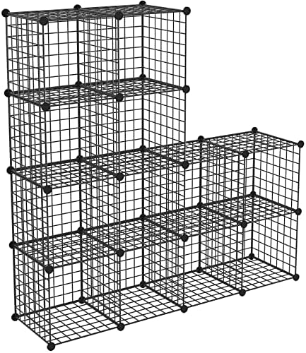 HUBSON Wire Cube Storage Organizer, Book/Toy/Craft/Potted Plants and petCloset Organizers and Storage Shelves, 12-Cube Freely Combinable Metal Grids Storage Shelf,Black Iron by HUBSON