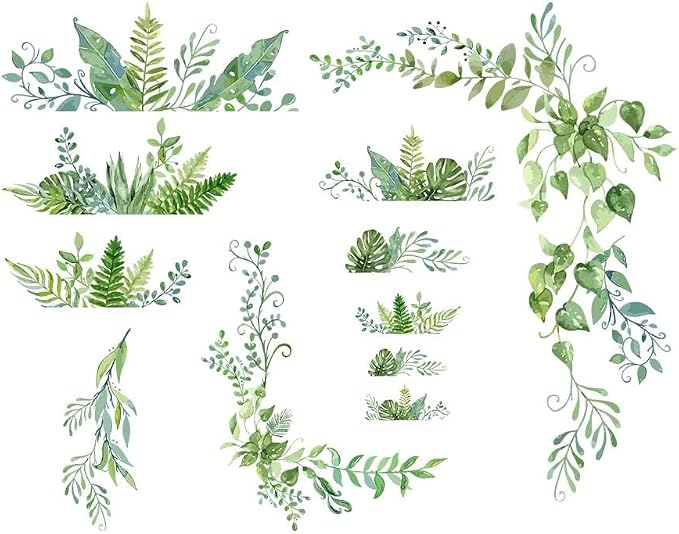 SUPERDANT Green Plants Wall Decals 2 Sheets/Set Vines Branches Leaves Wall Sticker Removable Vinyl Art Mural Decals for Living Room Bedroom Balcony Corridor Window TV Entrance Door Mirror Decor by SUPERDANT