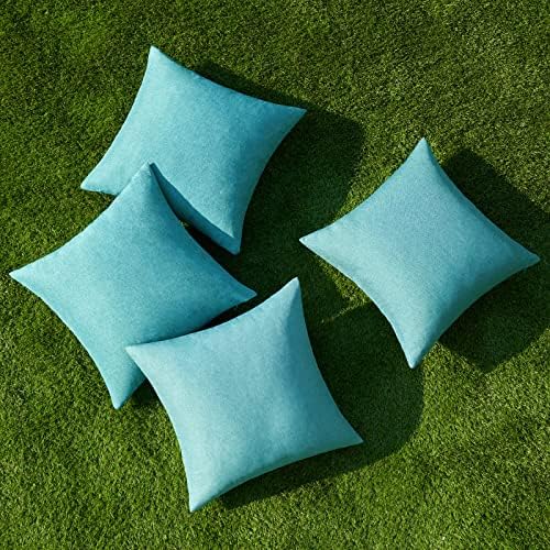 MIULEE Pack of 4 Decorative Outdoor Throw Pillow Covers Linen Waterproof Pillow Covers Summer Farmhouse Cushion Cases for Patio Garden Tent Balcony Couch Sofa 18x18 Inch Turquoise - Image 4