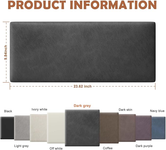 IFNOW Wall Mounted Headboard, Peel and Stick Panels, Dark Grey, Queen | Upholstered 3D Soundproof Acoustic Panels, Reusable and Removable, Padded Leather Bed Headboard, 9 Panels, 9.84" x 23.62" - Image 2