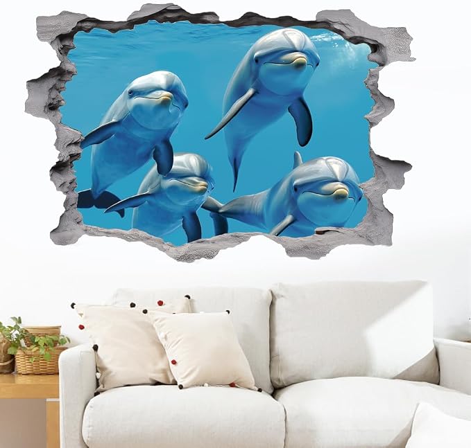 SUPERDANT 3D Dolphin Wall Stickers Breaking The Walls Peel and Stick Decals | Sea Clings Large Size Vinyl Art Mural for Kids Room Home Nursery Playroom Bedroom Livingroom Decorations Gifts - Image 4