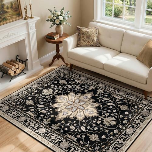 RELEANY Washable Area Rug, 4'x6', Black/Neutral - Image 2