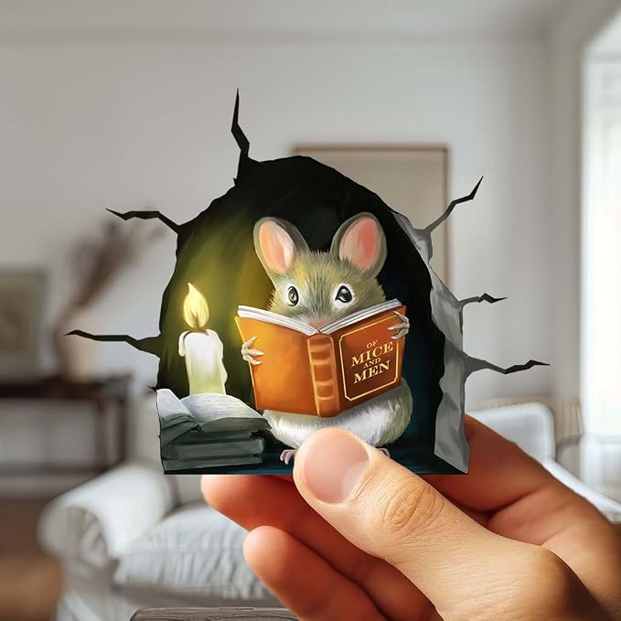 3D Mouse Reading Book in Mouse Hole, Decal Sticker, Removable Wall Decor, Book Lover Gift Idea, Baseboard, Wall Sticker Decal, Kids Room, Classroom, Library - Image 6