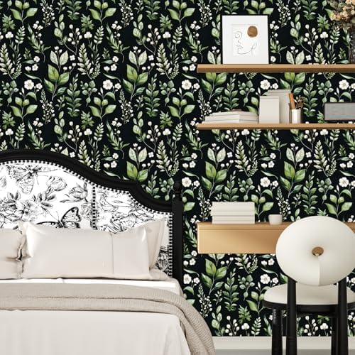 Danodoi Black Green Vintage Leaf Peel and Stick Wallpaper 17.5" x 118" | Waterproof Vinyl Self Adhesive Removable Renter Friendly Floral Contact Paper - Image 5