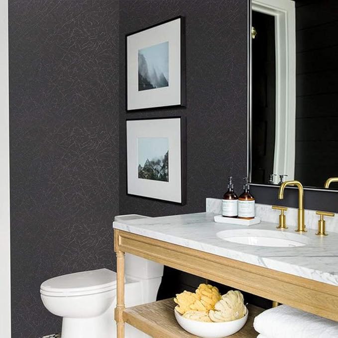 Black Silk Wallpaper Peel and Stick Self Adhesive Removable Contact Paper | 15.7" x 118" Renter Friendly Embossed Textured Vinyl Wrap Paper Modern Waterproof Bathroom Cabinet Drawer Liner Wall Covering - Image 6
