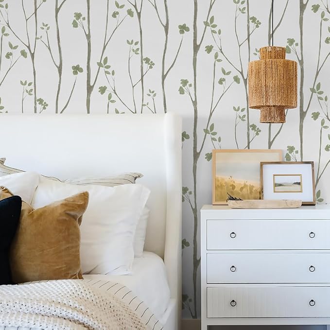 Timeet Green White Leaf Floral Boho Wallpaper 16" x 393.7" Self-Adhesive Removable Peel and Stick for Walls Covering - Image 2