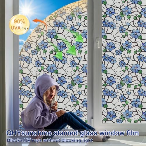 QHY Sunshine Privacy Window Film with Installation Tool Decorative Stained Glass Window Stickers Reusable Window Film (Indigo Frosted, 17.5 x 78.7) - Image 4