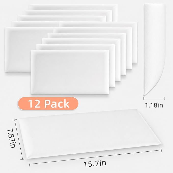 Anti Collision Wall Padding for Kids, Upholstered 3D Wall Panels | 12 Packs 7.8'' x 15.7'' Peel and Stick Headboard, Self Adhesive Wall Pads for Kids, Bedroom, Living Room, White - Image 2