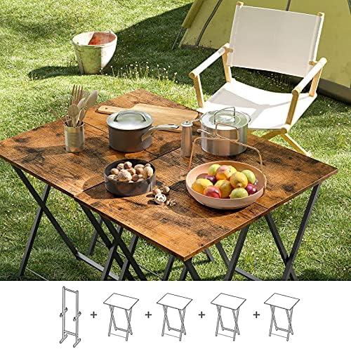 HOOBRO Folding TV Tray Tables, Set of 4 TV Trays with Storage Rack, Industrial Side Table for Eating at Couch, Foldable Snack Table for Small Space, Easy Assembly, Rustic Brown and Black BF50BZ01 - Image 2