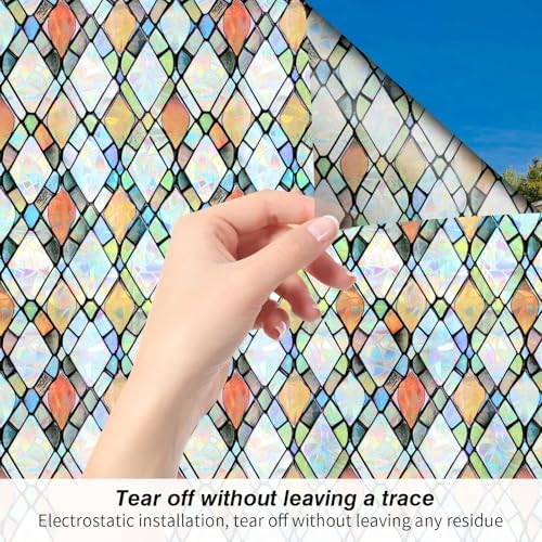 JAYONG Stained Glass Rainbow Window Privacy Film with Kit, 35.4'' x 196.8'' - Image 4