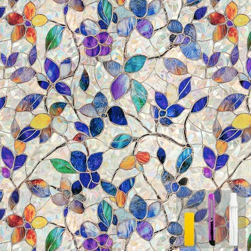 Rainbow Stained Glass Window Privacy Film Static Cling17.5x78.7in by Countewolwindowfilm