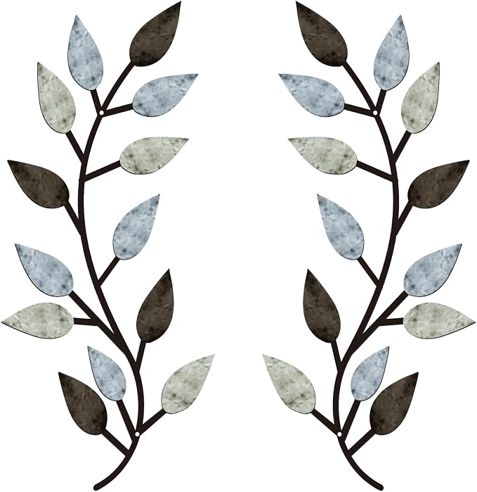 Zhengmy 2 Pcs Metal Leaf Wall Art Vine Branch Decor,Pastel Colors | Olive Branch Metal Decor for Living Room Hallway, Symmetrical Leaf Pair for Doorway Entryway, Lightweight Hanging Art Design by Zhengmy
