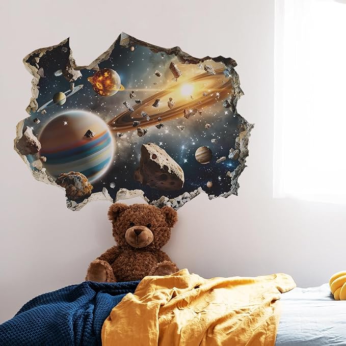 Quanhaigou 3D Galaxy Outer Space Wall Decals Stickers Wall Murals Wallpaper Decor for Home Floor Living Room (Universe Planet) - Image 7