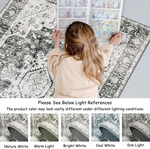Moynesa Ultra-Thin Washable Area Rug - 3x5 Gray Entryway Rug Stain Resistance Kitchen Mat, Non Slip Non Shedding Pet Friendly Vintage Bathroom Carpet for Indoor Bedroom Living Laundry Room - Image 5