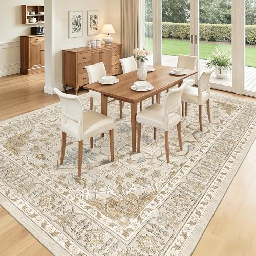 Madane 8x10 Area Rugs for Living Room, Non-Slip Washable Rug, Beige/Blue - Image 3
