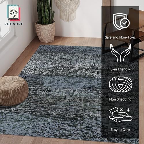 RUGSURE Washable Area Rug - 1/6 Thick - Stain & Water Resistant Non-Slip - Resistant Rug for Living Room, Bedroom, Nursery, Pet & Child Friendly, Vintage Charm Area Rugs (Darkgrey+Bule, 4' x 6') - Image 2