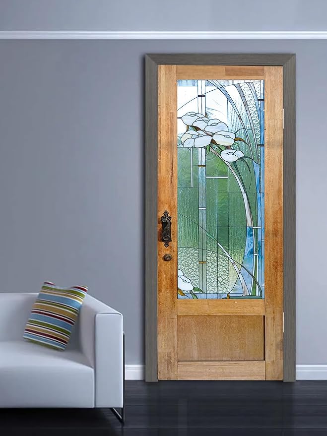 artfanke 3D Stained Glass Door Sticker Peel and Stick 30.3"x78.7"- Self-Adhesive Retro Wood Door Murals Wallpaper - Waterproof Wall Decal for Home Decor (2 Sheets/Set) - Image 5