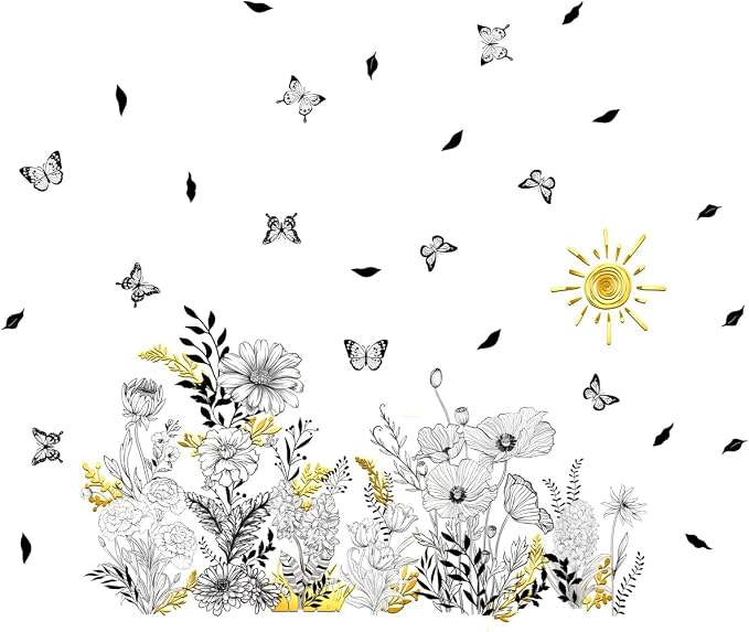 Black Floral Wall Decals with Gold Accents for Living Room Decor - Image 8
