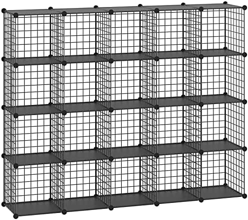 HUBSON Wire Cube Storage Organizer, Book/Toy/Craft/Potted Plants and petCloset Organizers and Storage Shelves 20-Cube Freely Combinable Metal Grids Storage Shelf,Black Plus Iron by HUBSON