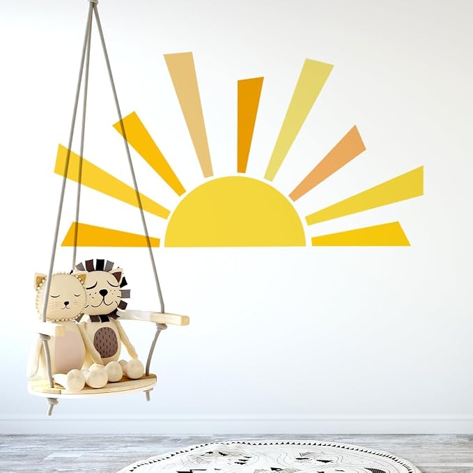 53x29.9 Inch Boho Half Sun Wall Decal Large Wall Decal Sunshine Wall Stickers Vinyl Wall Decals Removable Peel and Stick Wall Stickers for Classroom Nursery Room Playroom Decor - Image 5