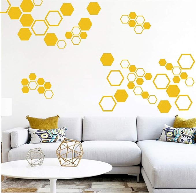 Honeycomb Wall Decals Hexagon Vinyl Wall Decal Golden Bee Art Decor Sticker | Honeycomb decor for walls, wall decal, gold removable vinyl arts mural, self adhesive wallpaper, for living room kids bedroom - Image 2