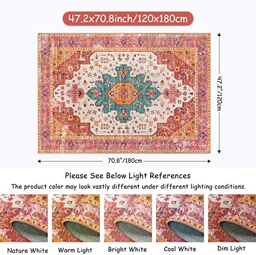 Moynesa Ultra-Thin Washable Area Rug - 4x6 Pink Rugs for Bedroom Girls Vintage Rug for Living Room, Non Slip Non Shedding Low Pile Indoor Throw Carpet for Nursery Office Entryway Kitchen Foyer - Image 2