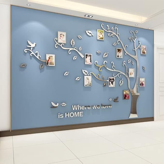 3D Tree Wall Stickers - DIY Photo Frame Tree Wall Decal Family Photo Frame Sticker Murals Wall Decor Living Room Bedroom TV Background Home Decorations (XXL:131 * 95in,Silver Left) - Image 2