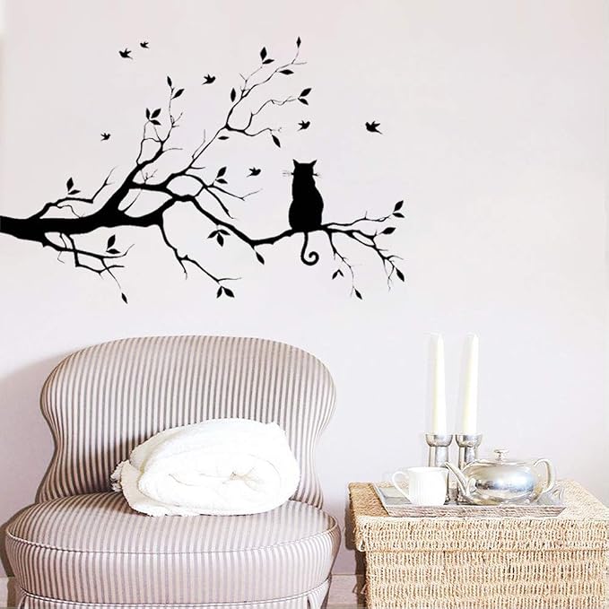 14.2 x 22in Black Cat on Tree Branches Wall Decor Stickers | DIY Removable Wall Art Decal Mural Wallpaper Home Decoration for Living Room, Bedroom, Farmhouse, Bathroom Decor - Image 3