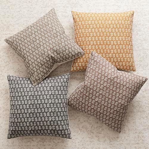 Foindtower Decorative Floral Print Throw Pillow Covers 24×24 Golden Orange - Image 5