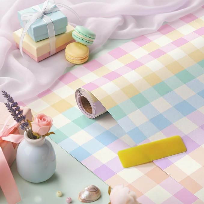 Drydiet Pastel Rainbow Checkered Wallpaper Peel Stick 15.8 x 118.1 | Self Adhesive, Colorful Pastel Design, Easy Apply Remove,Wall Sticker for Home Locker Dorm Classroom Living Room Decor - Image 3