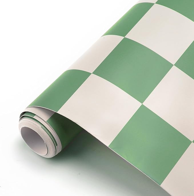 Drydiet Green Checkered Peel and Stick Wallpaper 15.75'' x 118" | Plaid Funky Checkered Contact Paper, Waterproof Contact Wallpaper, Vintage Gingham Decor for Room Bathroom Cabinet, Trendy - Image 2