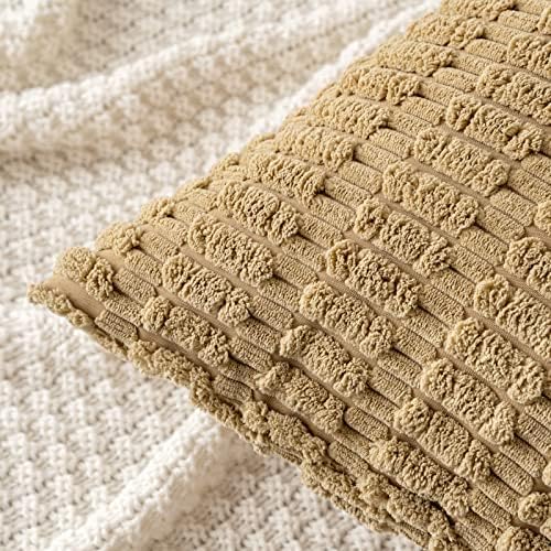 MIULEE Corduroy Decorative Throw Pillow Covers 18x18 Khaki Pack of 2 - Image 2